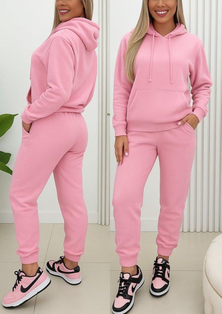 Kadın Uzun Kollu Kapşonlu Bağcıklı üç Iplik Bluz Ve Pantolon Ikili Takım