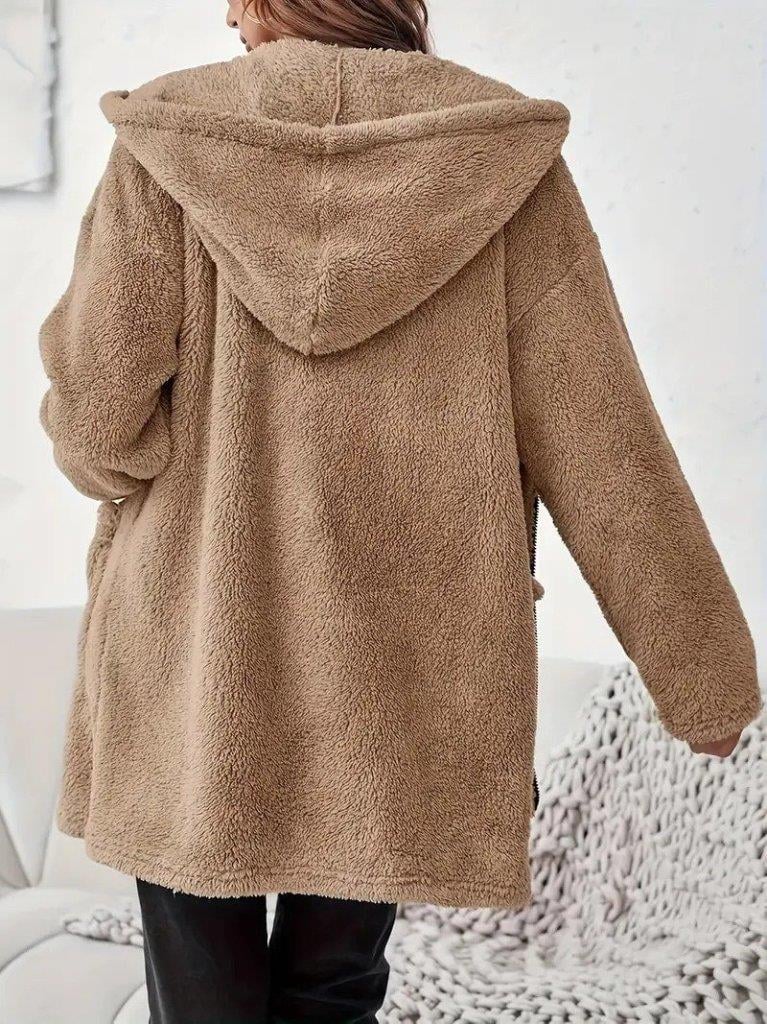 Kadın Uzun Kollu Kapşonlu önden Fermuarlı Cepli Welsoft Ceket