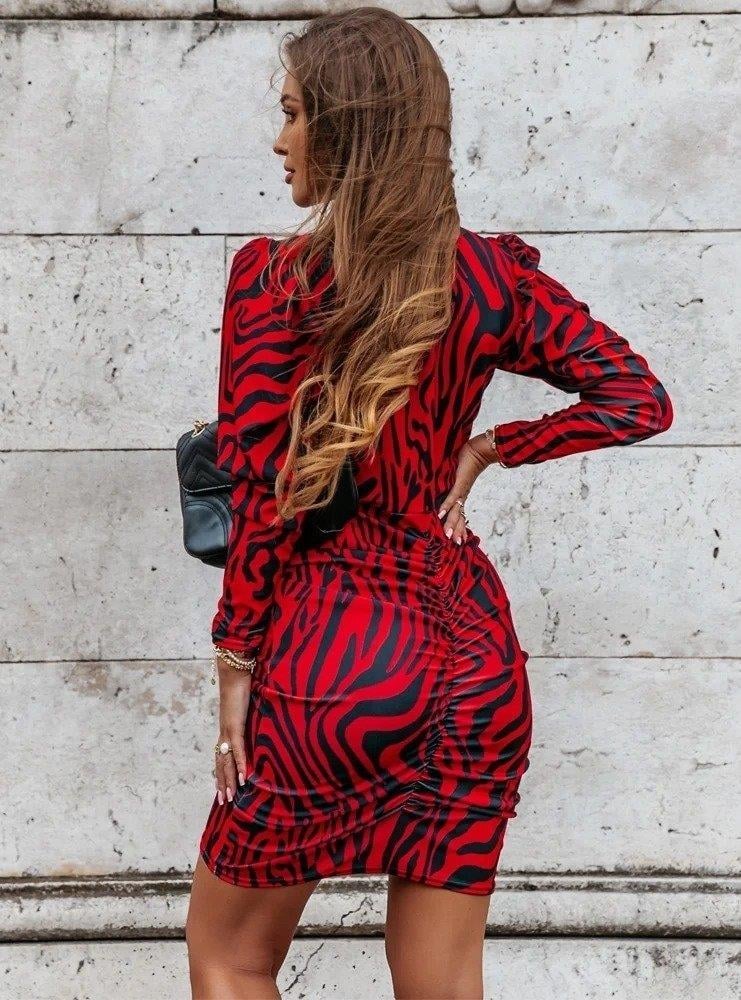 Kadın Uzun Kollu Kruvaze Yaka ön Kısım Büzgülü Dalgıç Mini Boy Elbise