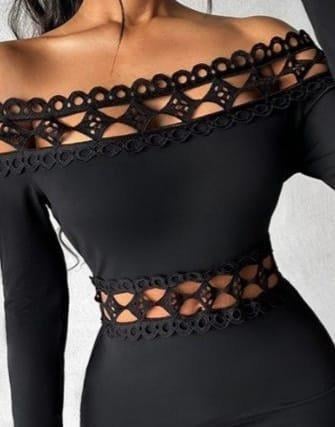 Kadın Uzun Kollu Madonna Dantel Yaka Yırtmaçlı Midi Dalgıç Elbise