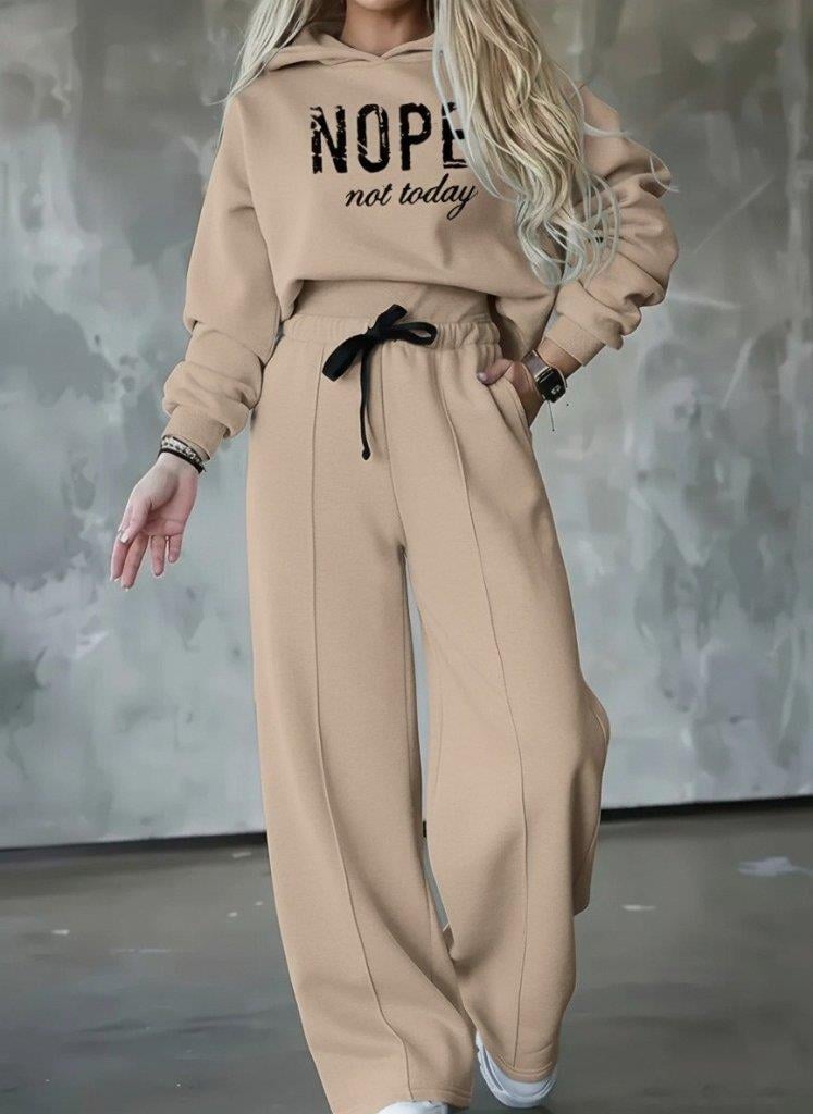 Kadın Uzun Kollu Nope Baskılı Beli Ribanalı Ikili Takım