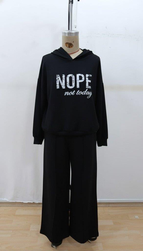 Kadın Uzun Kollu Nope Baskılı Beli Ribanalı Ikili Takım