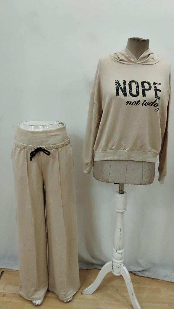 Kadın Uzun Kollu Nope Baskılı Beli Ribanalı Ikili Takım