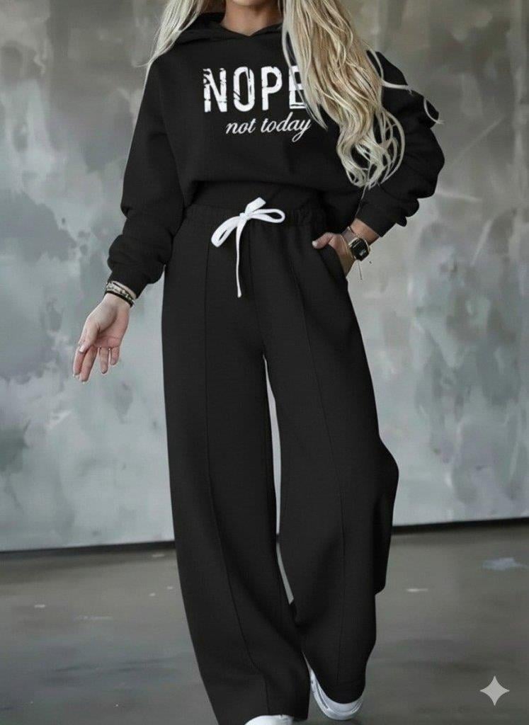 Kadın Uzun Kollu Nope Baskılı Beli Ribanalı Ikili Takım