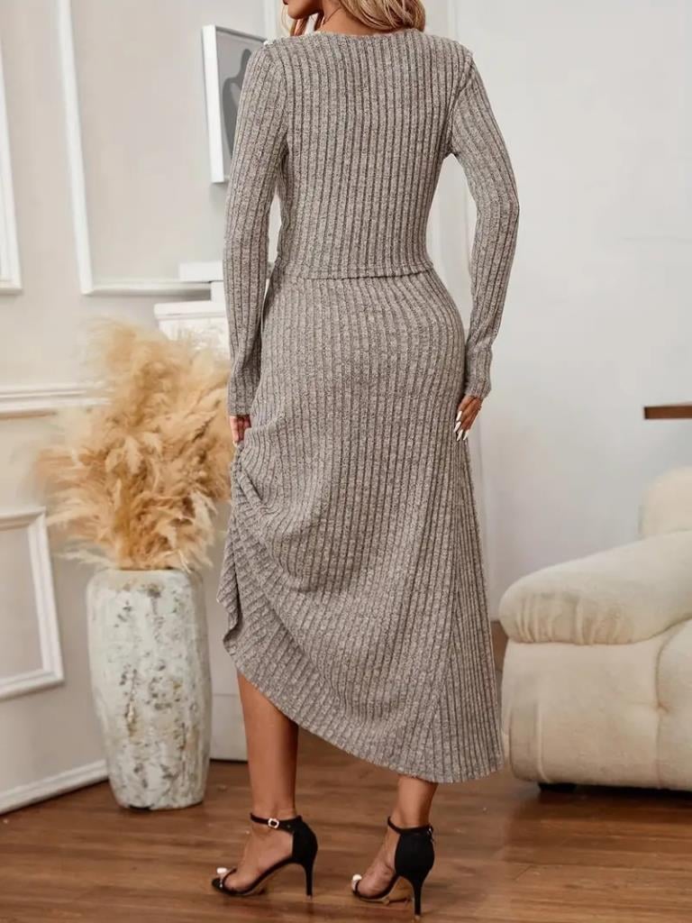 Kadın Uzun Kollu önden Düğmeli Bluz Ve Yüksek Bel A Kesim Uzun Etek şardonlu Kaşkorse Ikili Takım