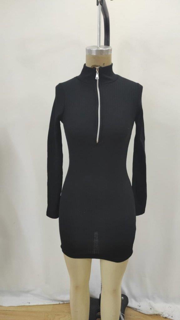 Kadın Uzun Kollu önden Fermuarlı Mini Kaşkorse Elbise