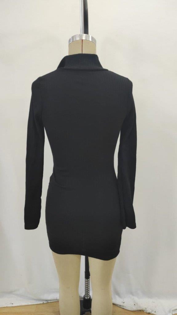 Kadın Uzun Kollu önden Fermuarlı Mini Kaşkorse Elbise