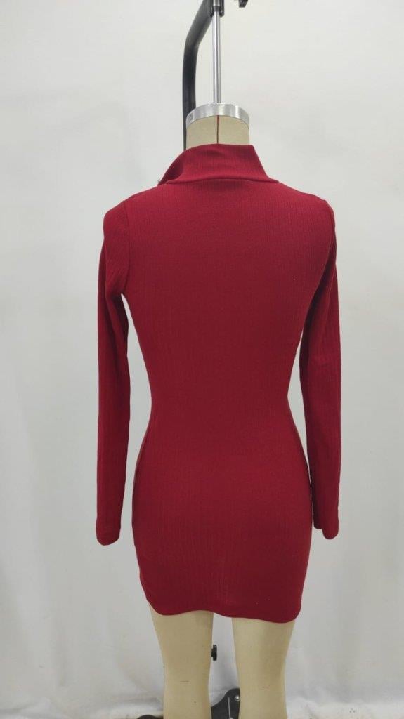 Kadın Uzun Kollu önden Fermuarlı Mini Kaşkorse Elbise