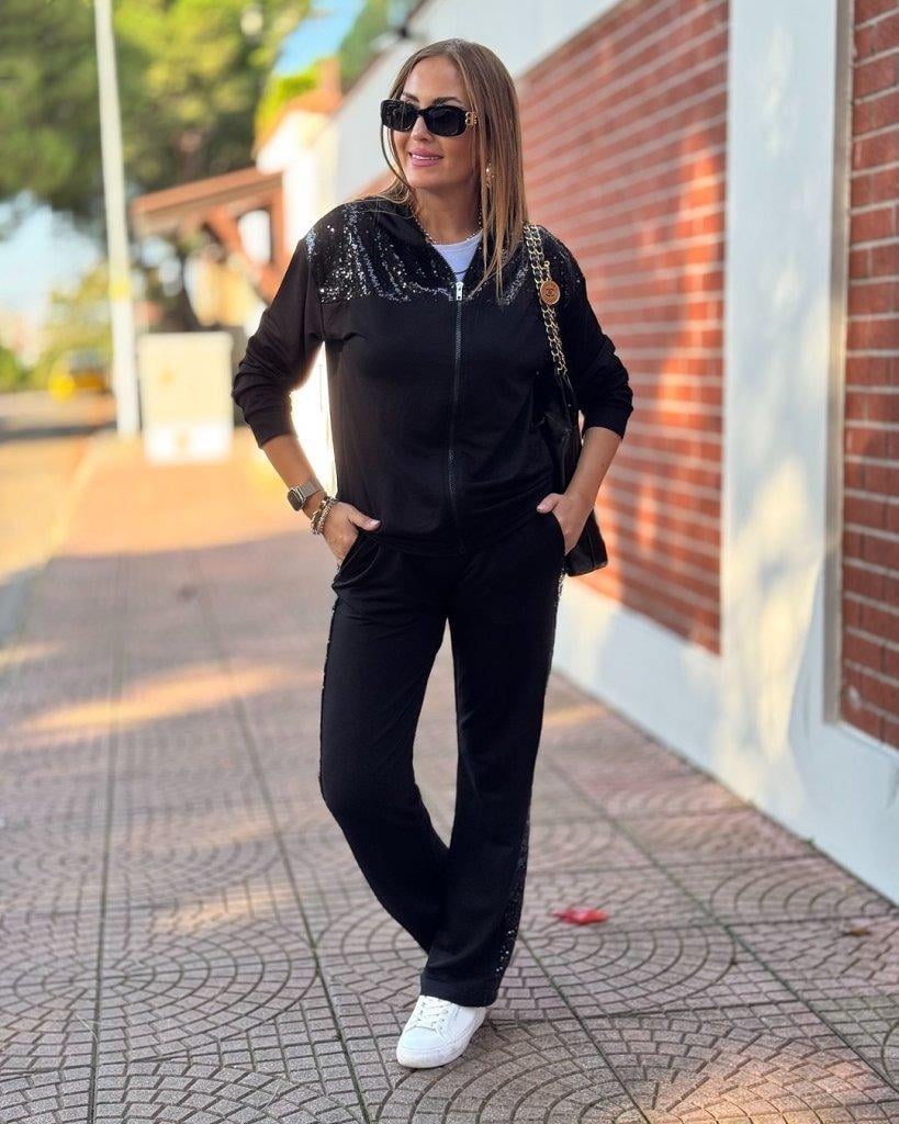 Kadın Uzun Kollu önden Fermuarlı Pul Payetli Alt üst Viskon Iki Iplik Takım