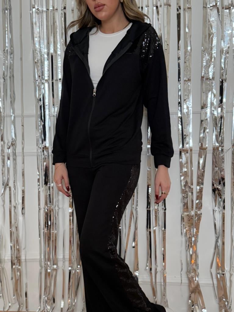 Kadın Uzun Kollu önden Fermuarlı Pul Payetli Alt üst Viskon Iki Iplik Takım