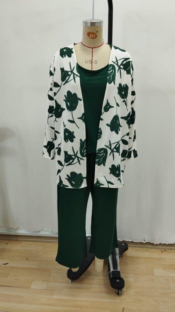 Kadın Uzun Kollu önü Açık Modal Ceket Kolsuz Viskon Iki Iplik Bluz Ve Pantolon üçlü Takım