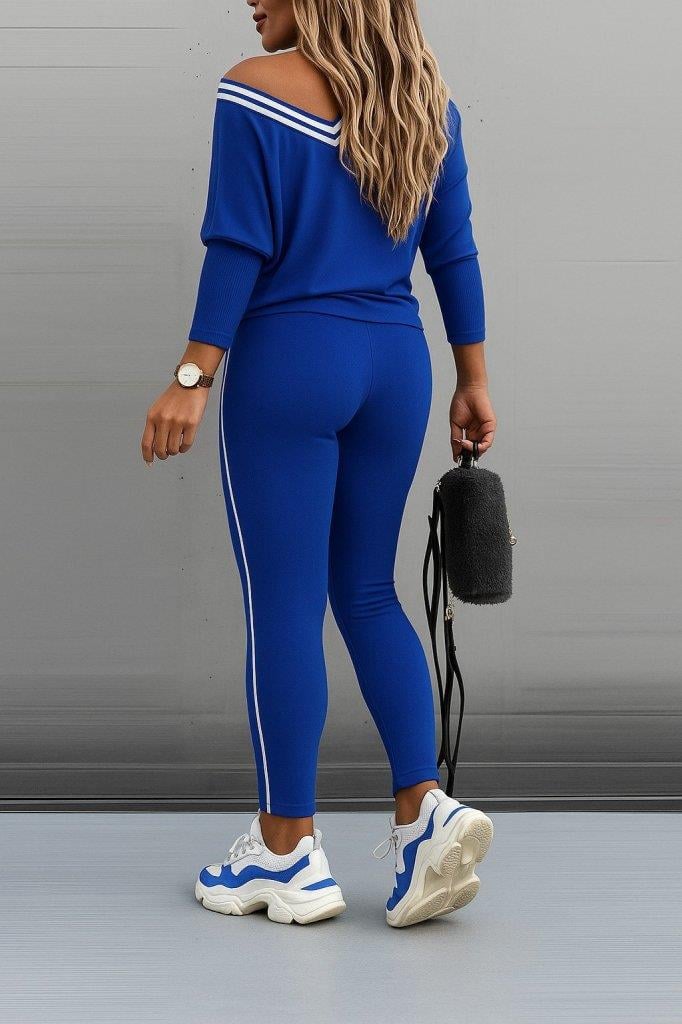 Kadın Uzun Kollu Tek Omuzu Açık Detaylı Viskon Iki Iplik Bluz Ve Pantolon Ikili Takım