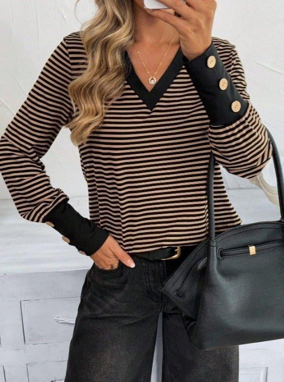 Kadın Uzun Kollu V Yakalı Desenli Süprem Bluz