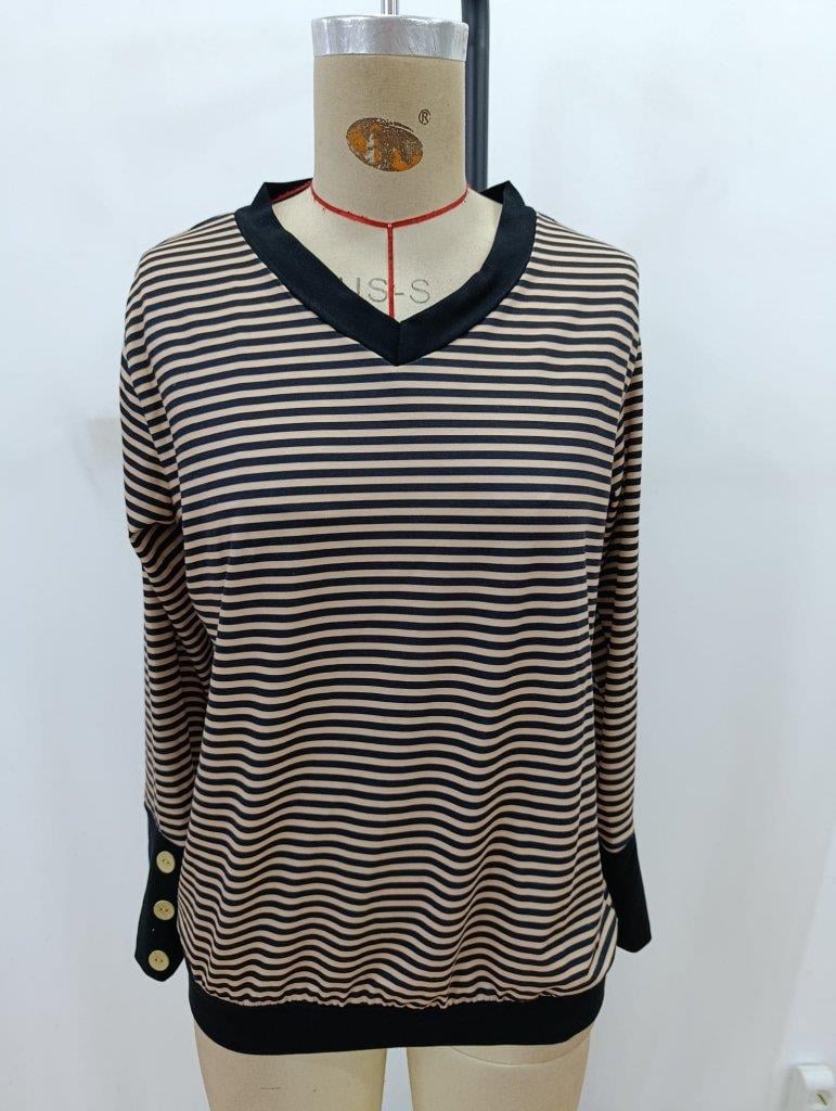 Kadın Uzun Kollu V Yakalı Desenli Süprem Bluz