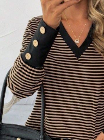 Kadın Uzun Kollu V Yakalı Desenli Süprem Bluz