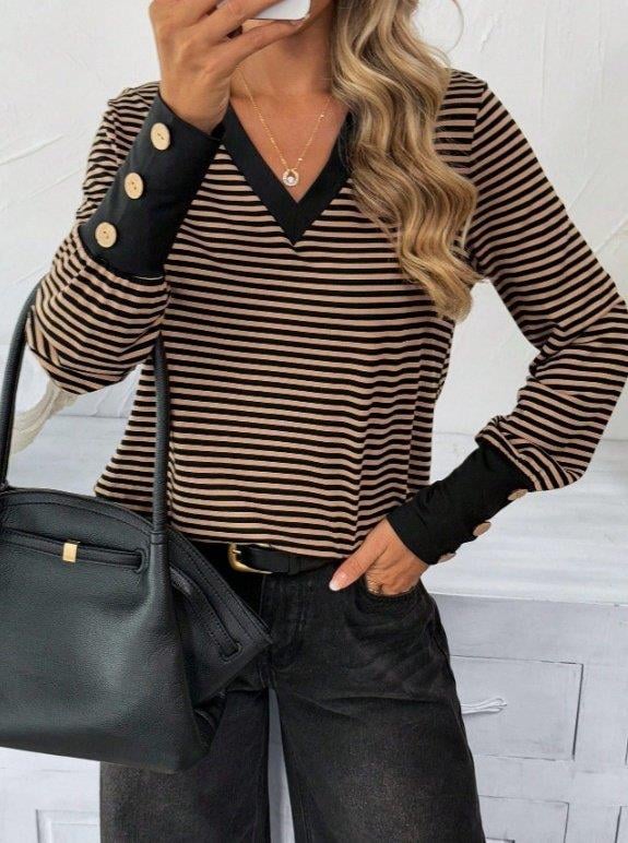 Kadın Uzun Kollu V Yakalı Desenli Süprem Bluz