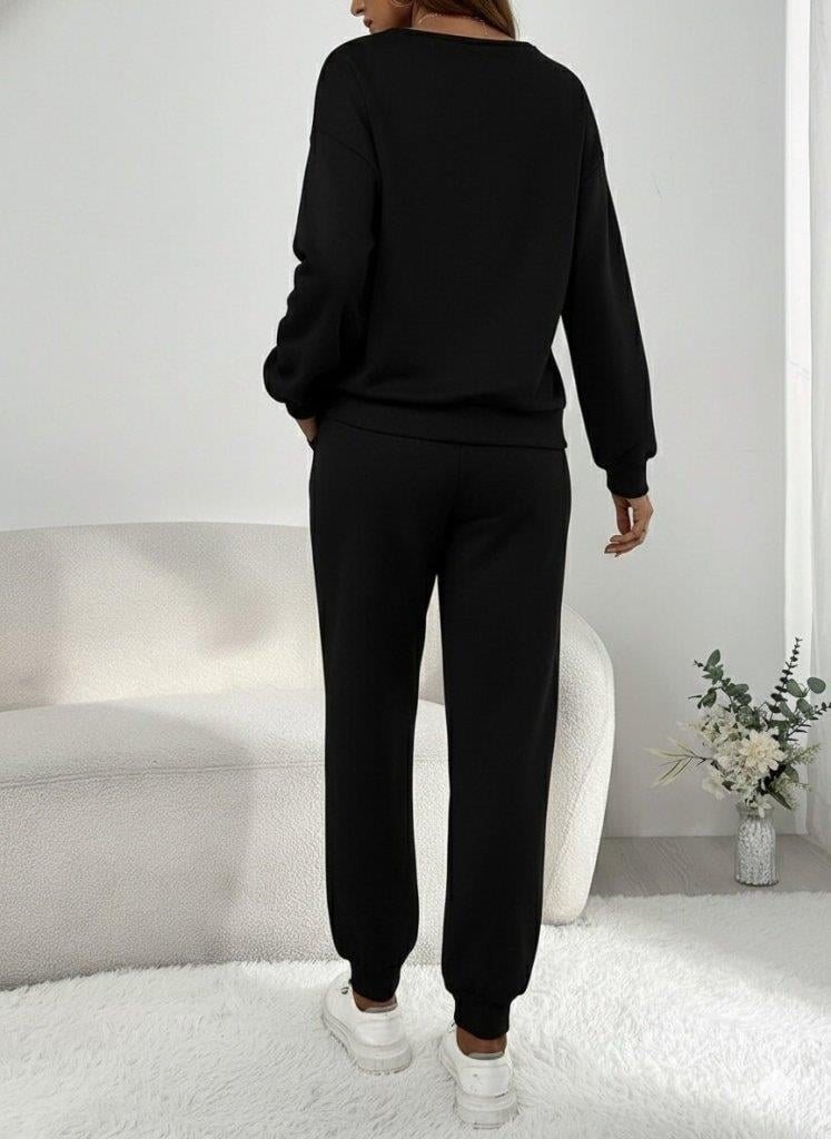 Kadın Uzun Kollu V Yakalı Pulpayetli Viskon Iki Iplik Bluz Ve Pantolon