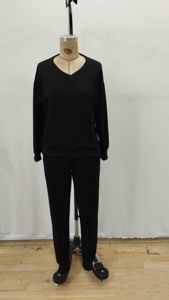 Kadın Uzun Kollu V Yakalı Viskon Iki Iplik Bluz Ve Pantolon Ikili Takım