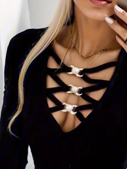 Kadın Uzun Kollu Yakadan çapraz Detaylı Kaşkorse Bluz