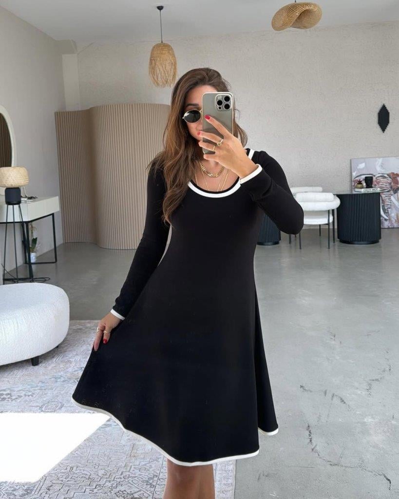 Kadın Uzun Kollu Yuvarlak Yaka Midi Viskon Iki Iplik Elbise