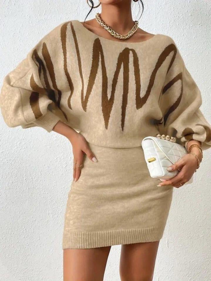 Kadın Uzun Yarasa Kollu Kayık Yaka Triko Elbise