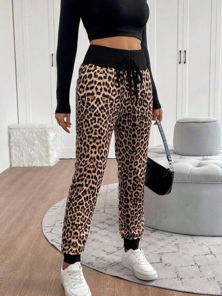 Kadın Yüksek Bel Bağcıklı Desenli Iki Iplik Pantolon