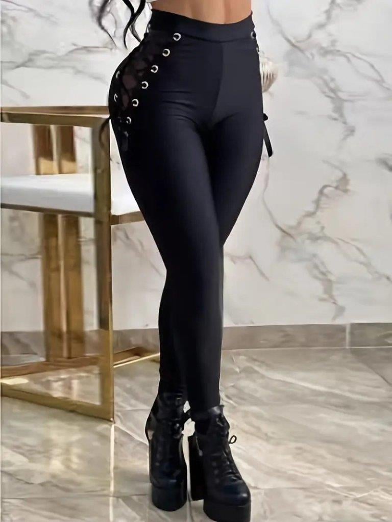 Kadın Yüksek Bel çapraz Bağcıklı Tül Detaylı Dalgıç Tayt