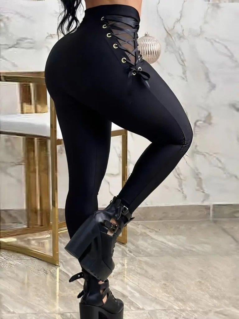 Kadın Yüksek Bel çapraz Bağcıklı Tül Detaylı Dalgıç Tayt