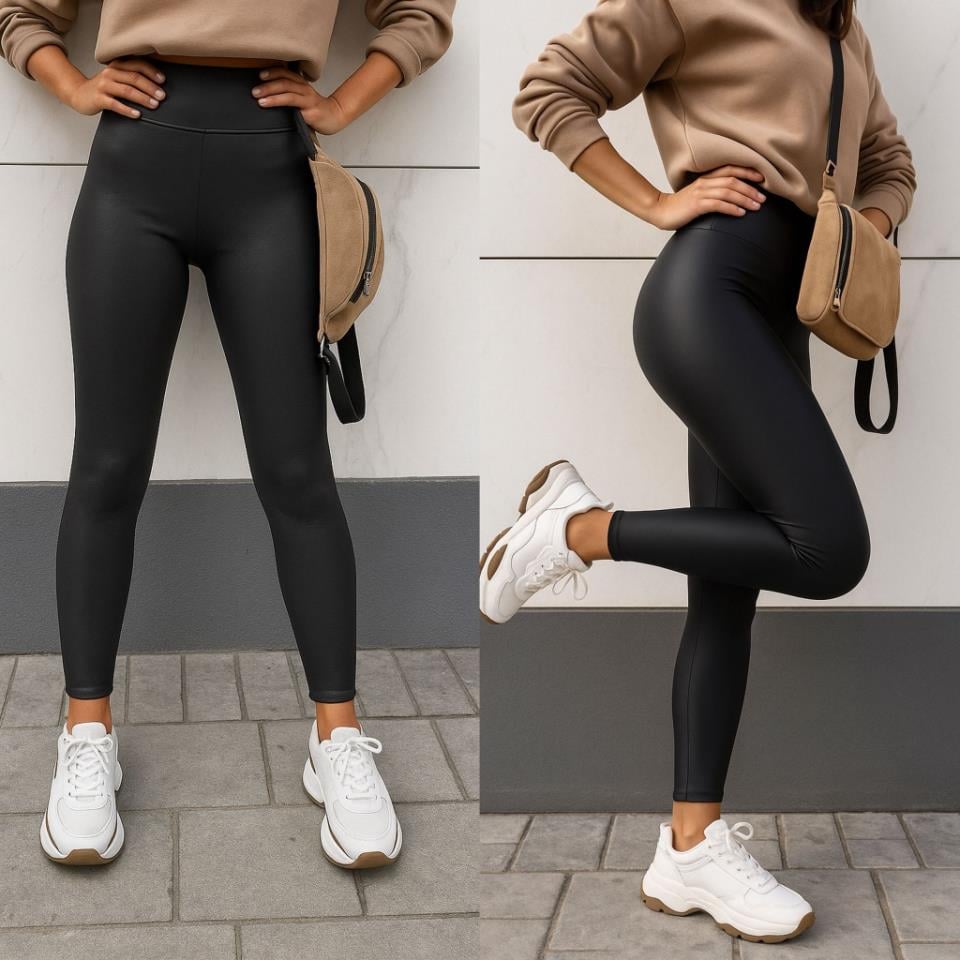 Kadın Yüksek Bel Dar Paçalı Likralı şardonlu Deri Tayt