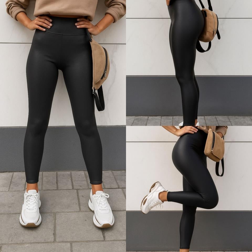 Kadın Yüksek Bel Dar Paçalı Likralı şardonlu Deri Tayt