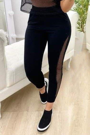 Kadın Yüksek Bel File Detaylı Dar Kesim Viskon Iki Iplik Pantolon