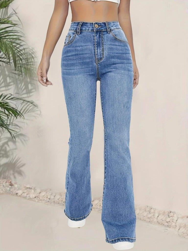 Kadın Yüksek Bel İspanyol Paça Kot Pantolon