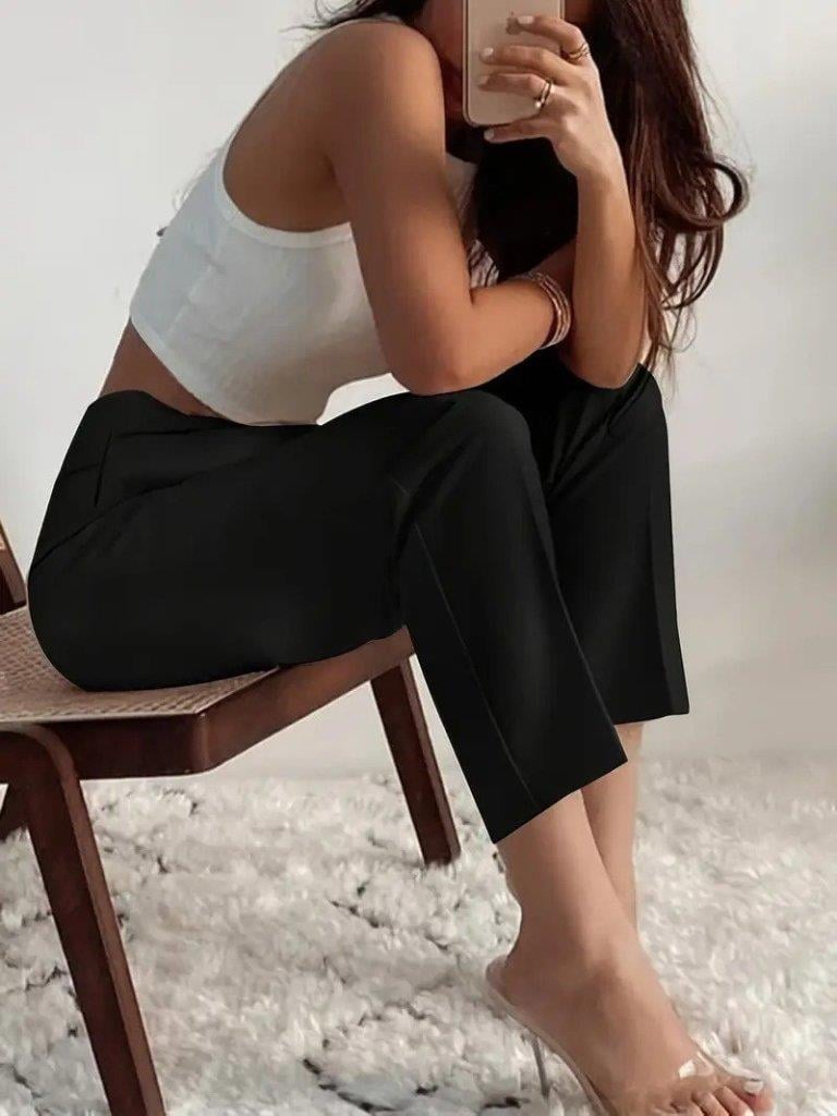 Kadın Yüksek Bel önden Fermuarlı Ithal Krep Pantolon