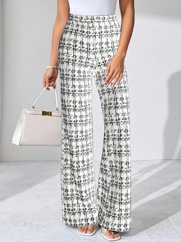 Kadın Yüksek Bel Paçaya Doğru Geniş Dokuma Pantolon