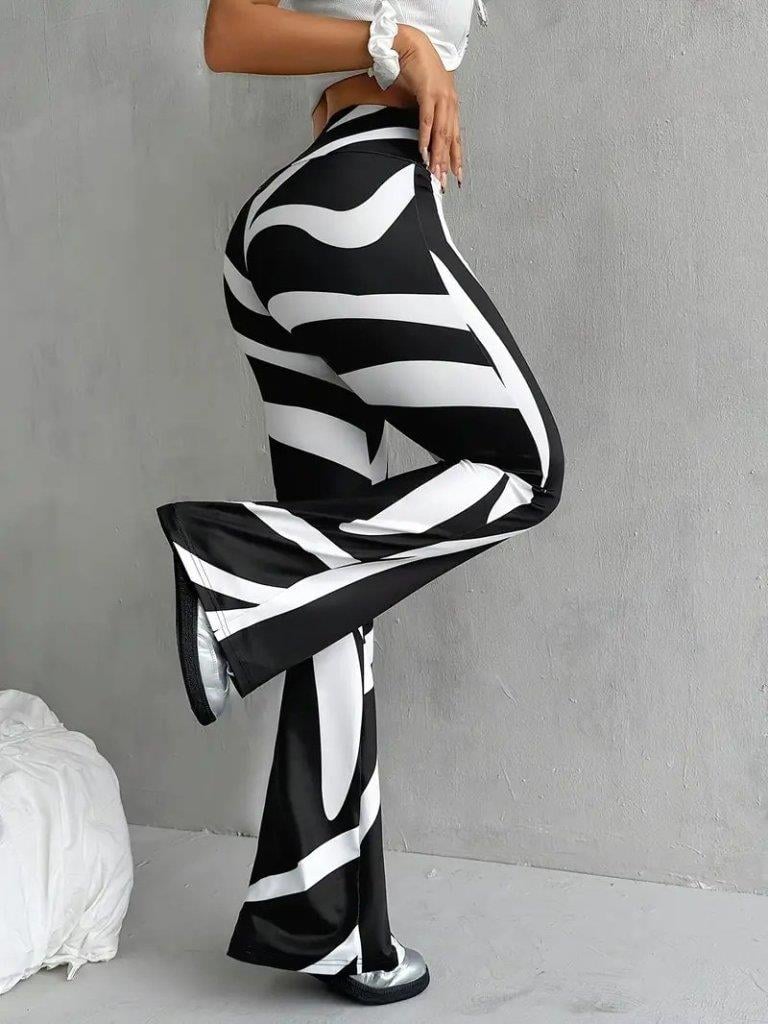 Kadın Yüksek Bel Zebra Desenli Dalgıç Tayt