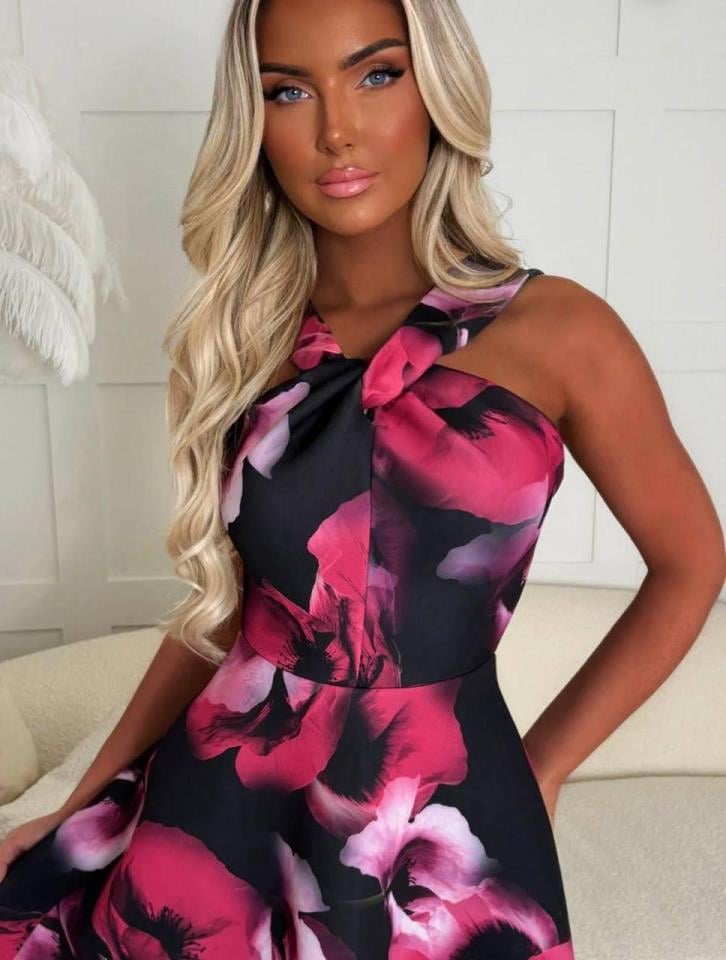 Kalın Askılı Dalgıç Kumaş Digital Baskı Elbise