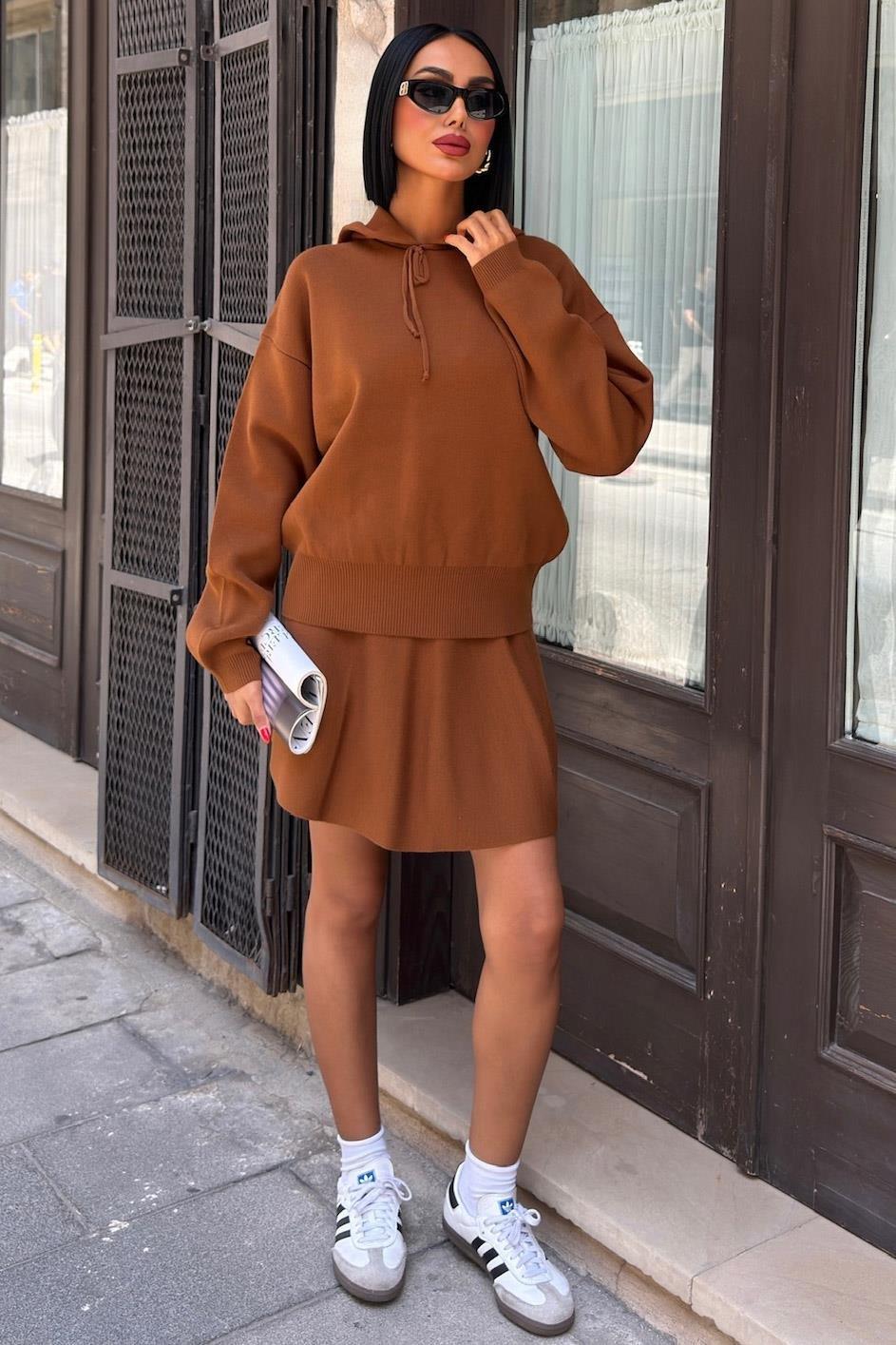 Kapüşonlu ve Etekli Triko Takım 10224 R1-H-K1