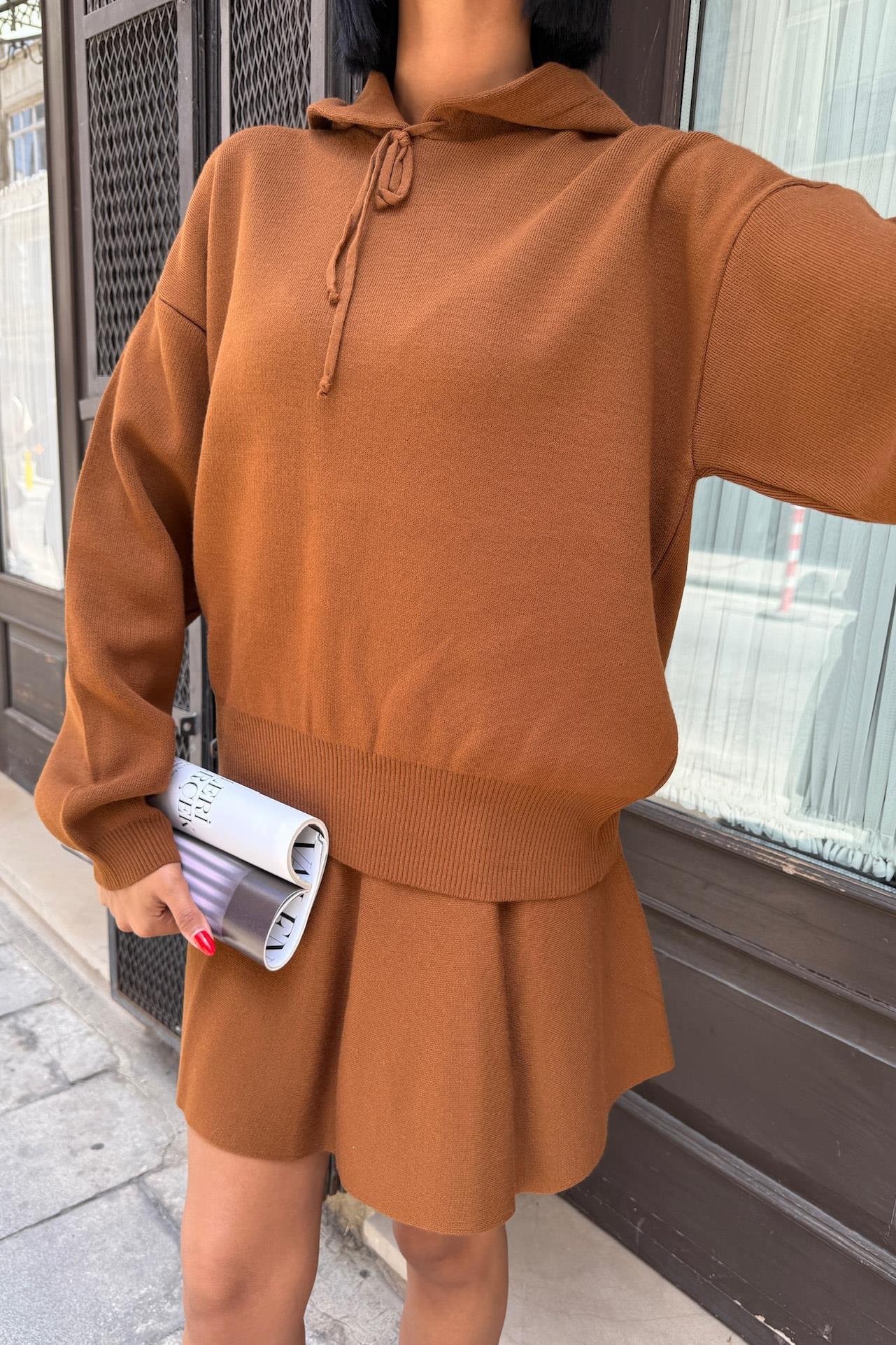 Kapüşonlu ve Etekli Triko Takım 10224 R1-H-K1