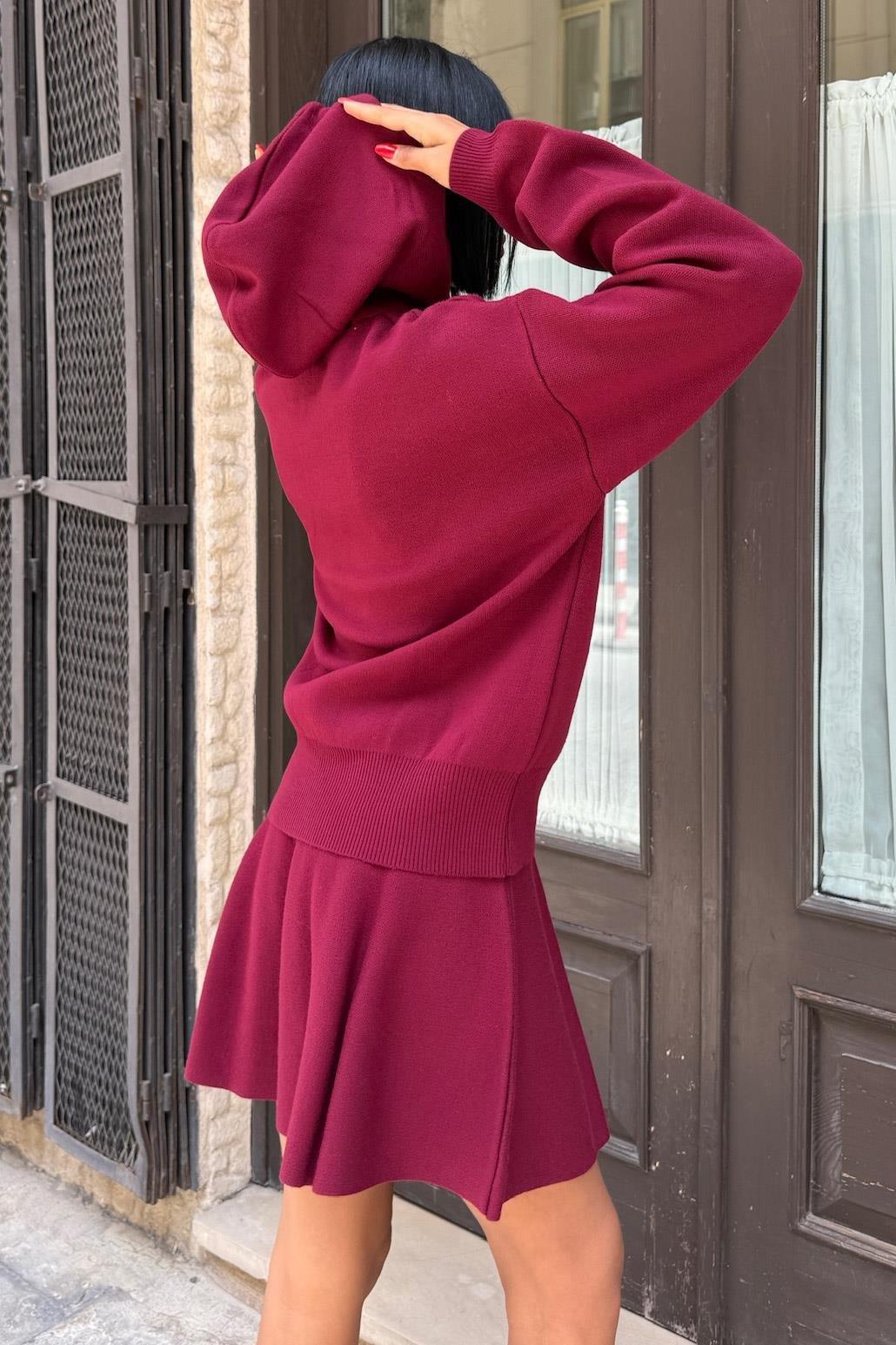 Kapüşonlu ve Etekli Triko Takım 10224 R1-H-K1