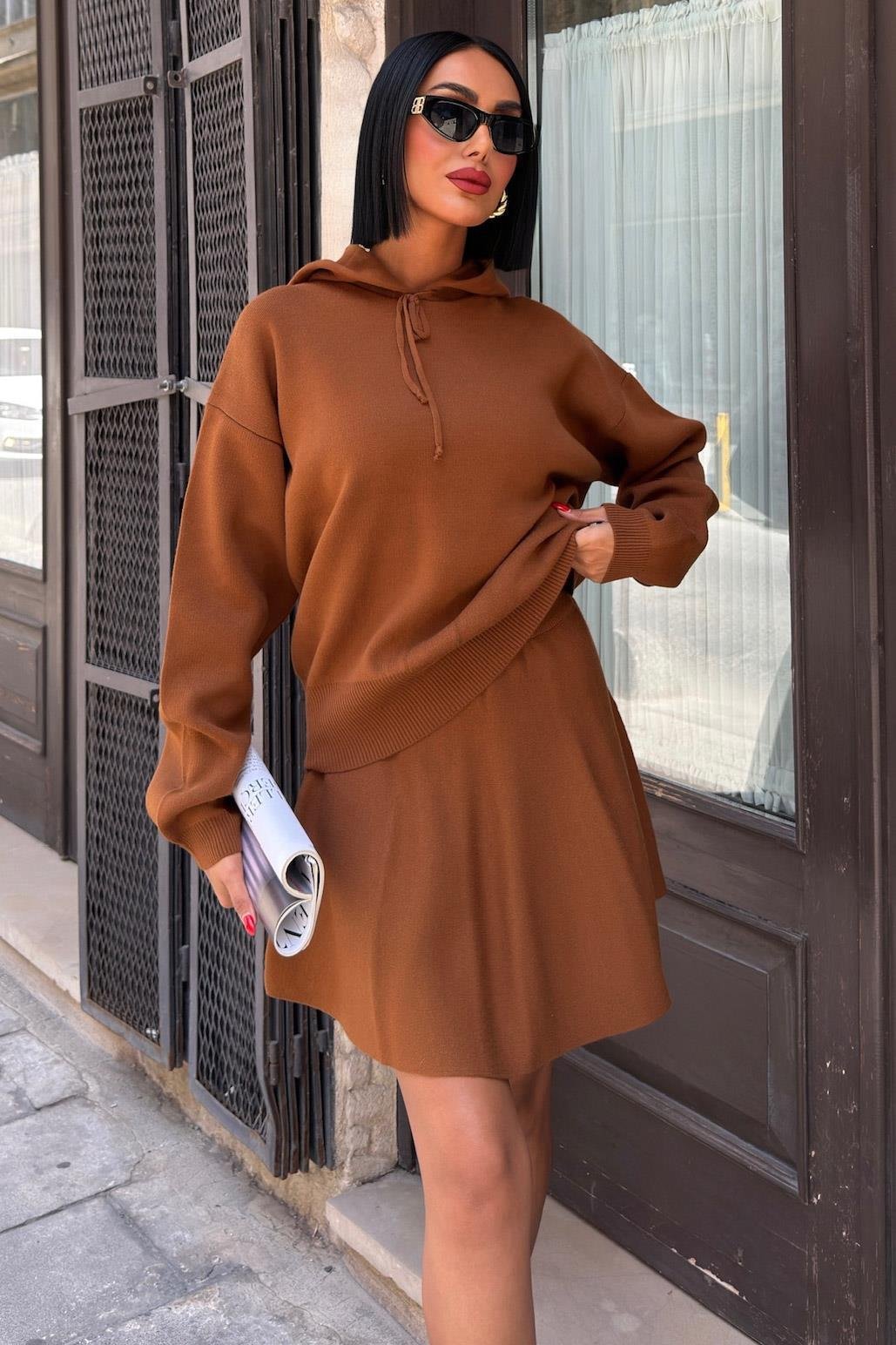 Kapüşonlu ve Etekli Triko Takım 10224 R1-H-K1