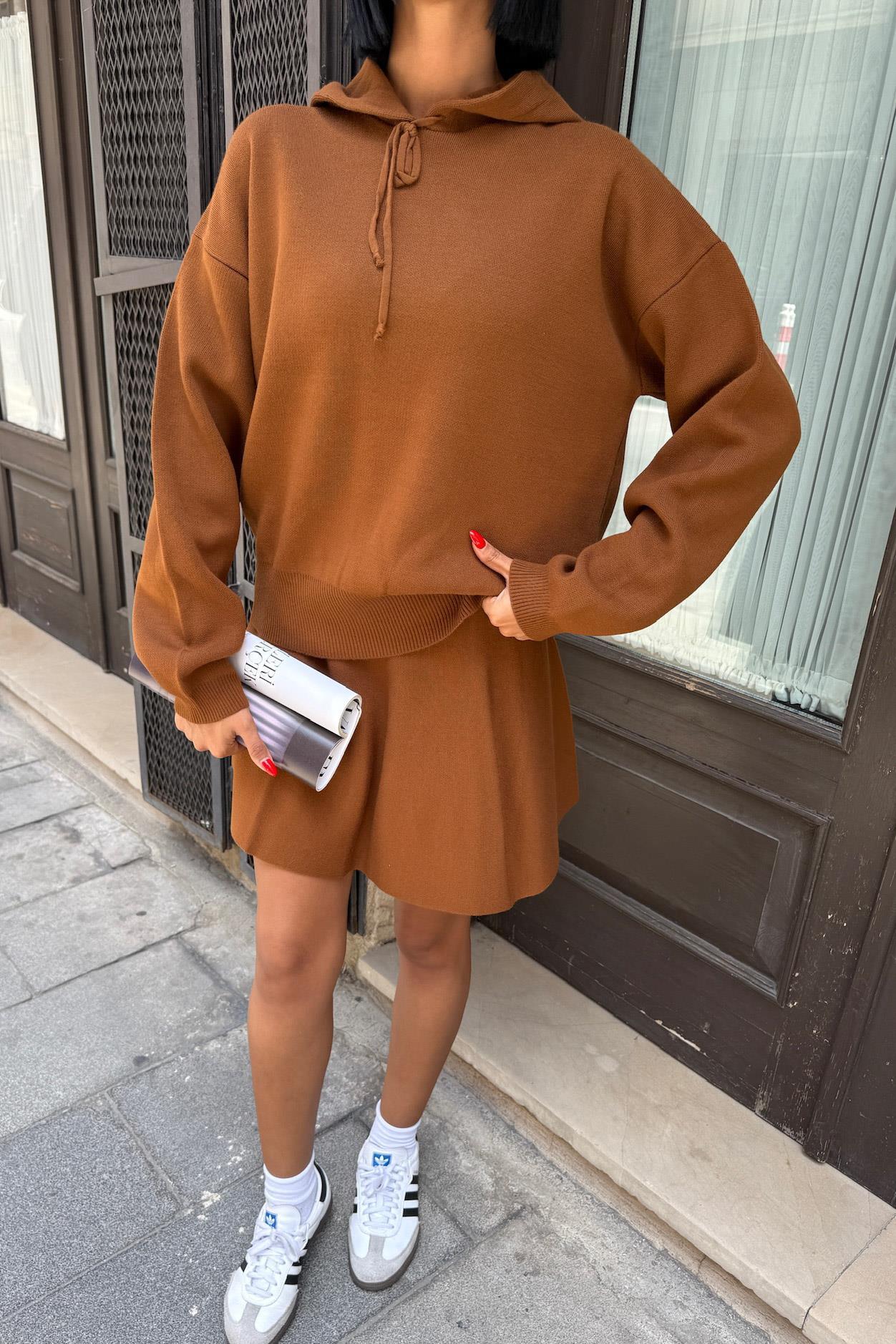 Kapüşonlu ve Etekli Triko Takım 10224 R1-H-K1