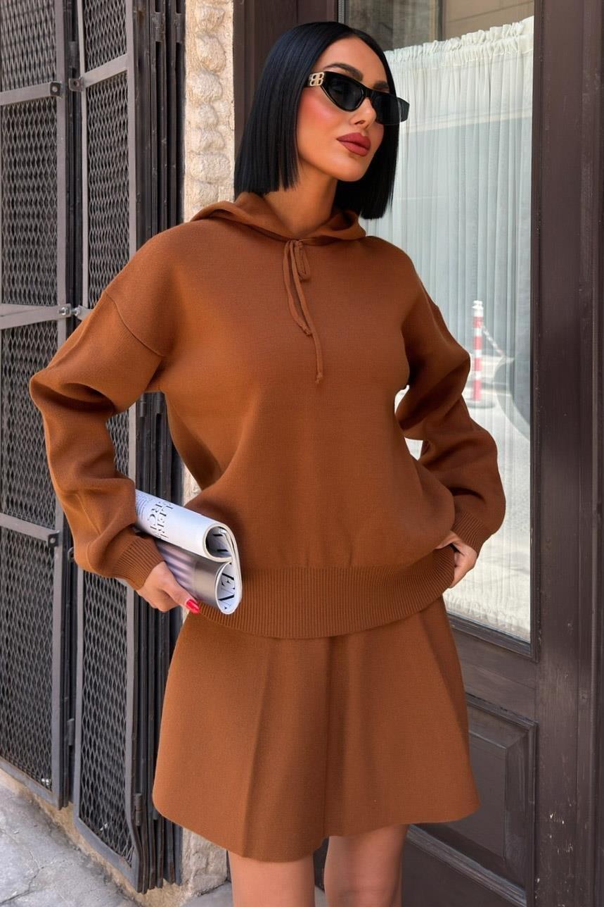 Kapüşonlu ve Etekli Triko Takım 10224 R1-H-K1