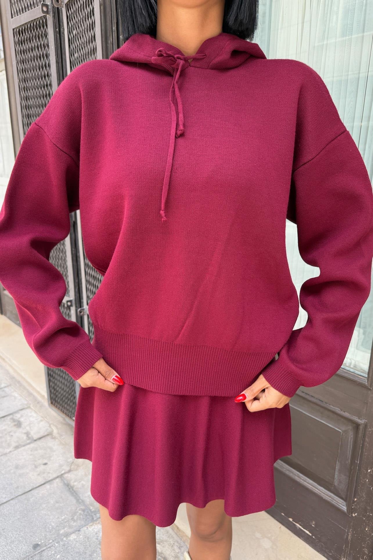 Kapüşonlu ve Etekli Triko Takım 10224 R1-H-K1