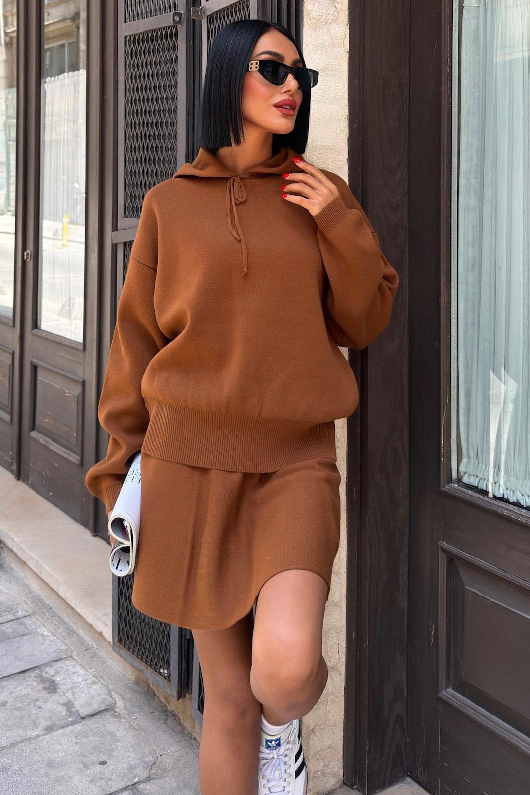 Kapüşonlu ve Etekli Triko Takım 10224 R1-H-K1