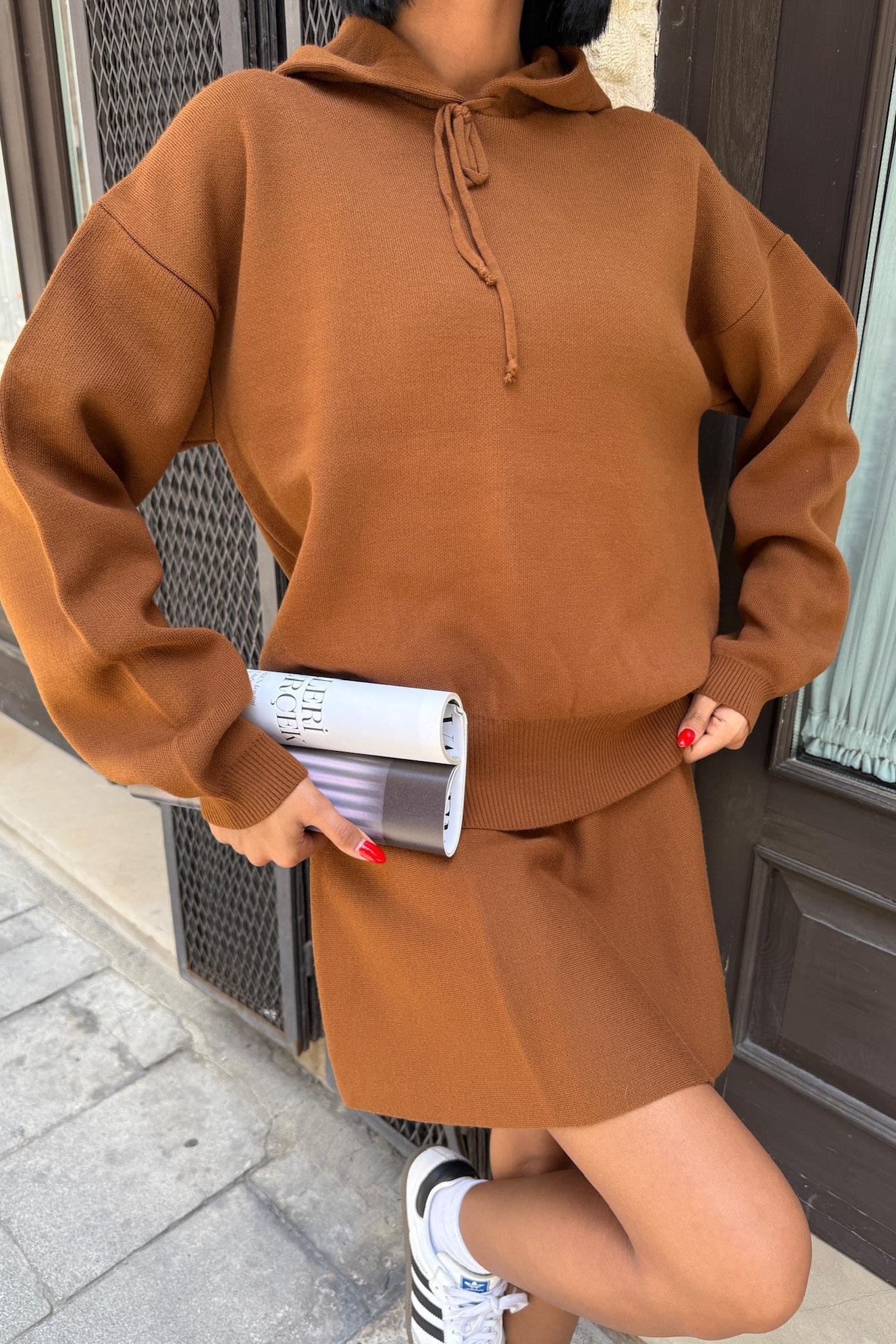 Kapüşonlu ve Etekli Triko Takım 10224 R1-H-K1