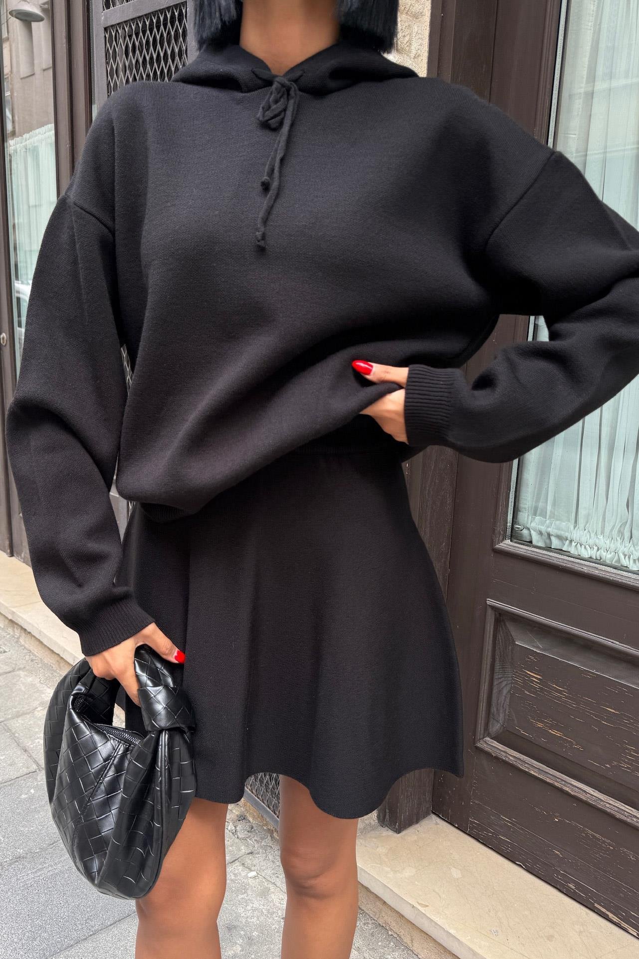 Kapüşonlu ve Etekli Triko Takım 10224 R1-H-K1