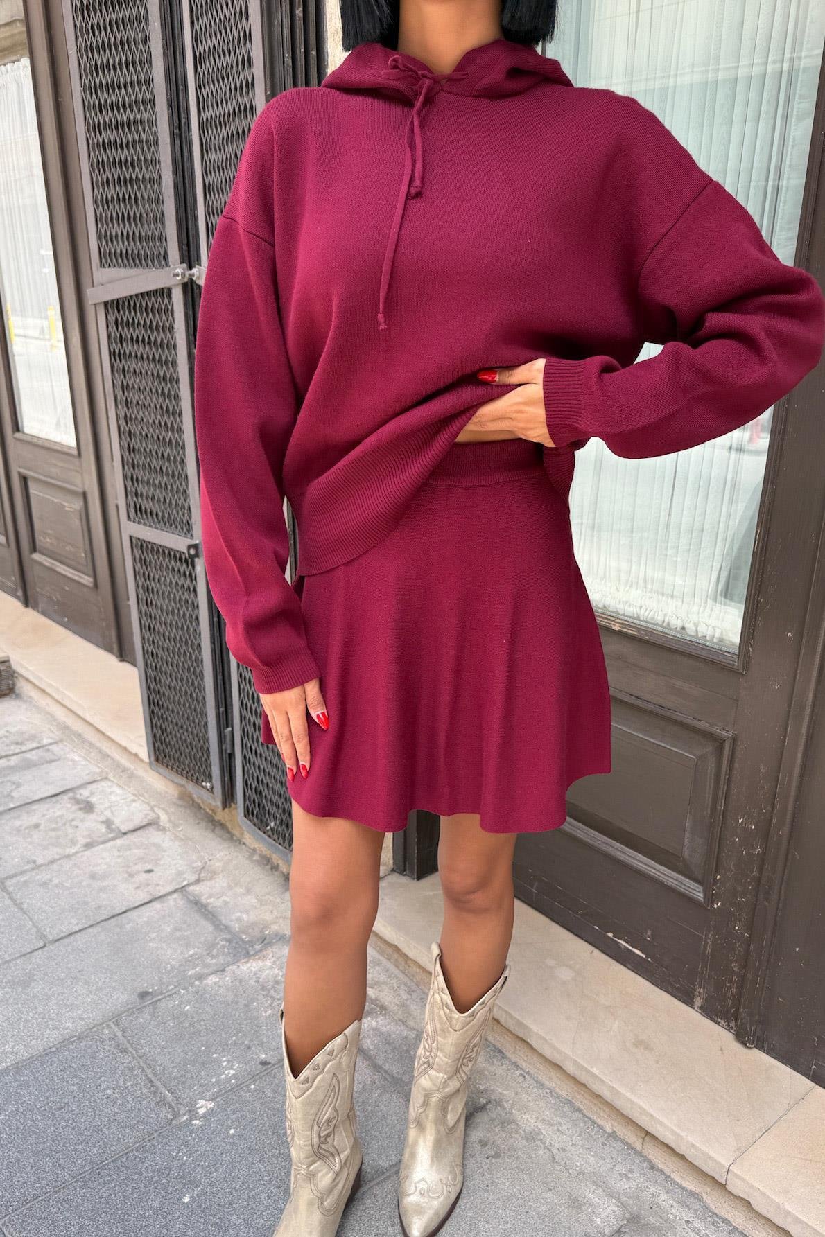 Kapüşonlu ve Etekli Triko Takım 10224 R1-H-K1