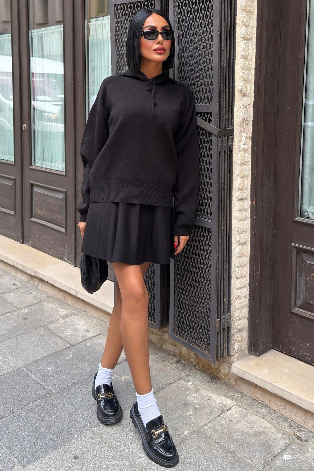 Kapüşonlu ve Etekli Triko Takım 10224 R1-H-K1