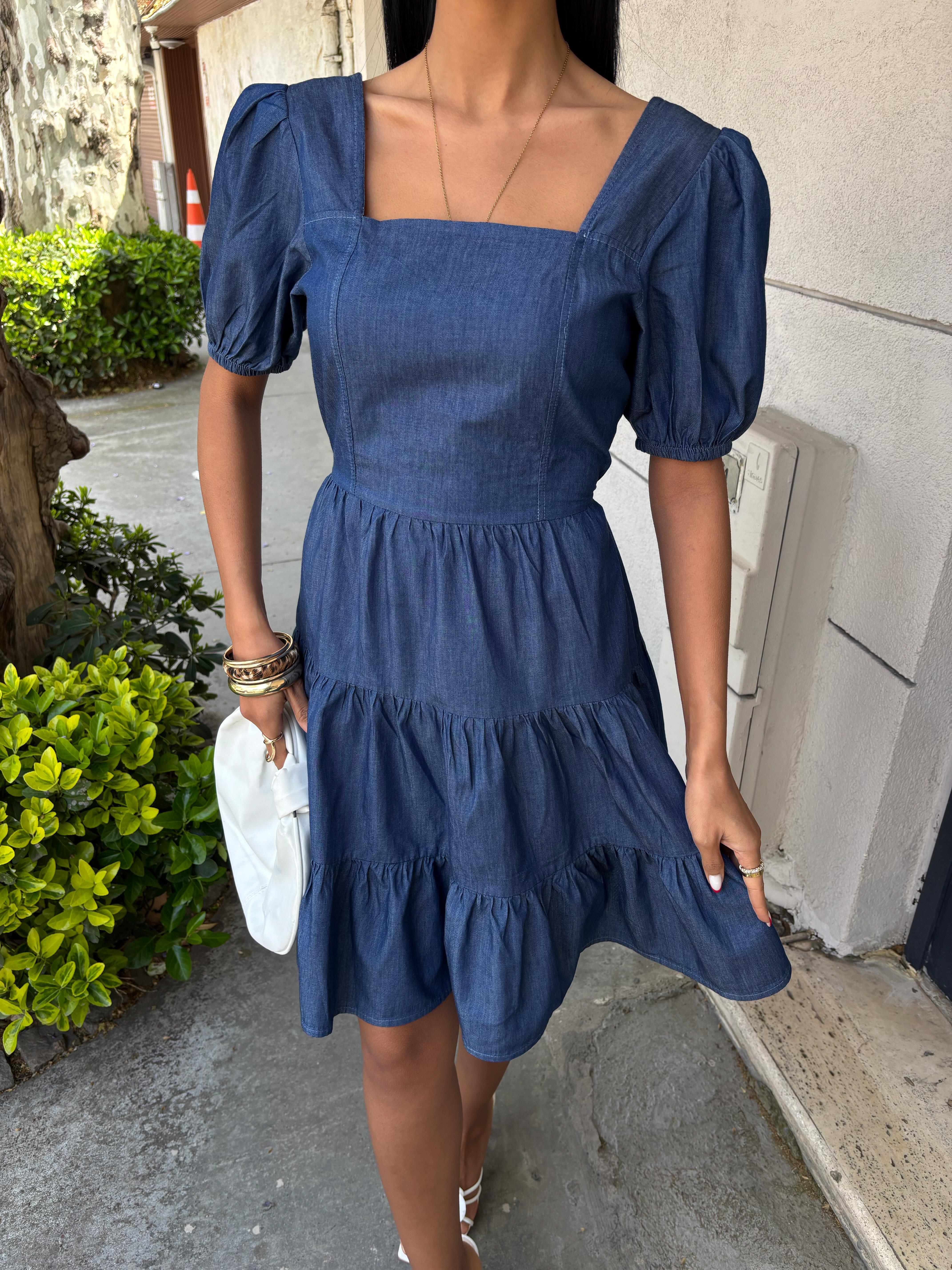 Kare Yakalı ve Gipe Detaylı Tensel Elbise 2883 R7-J-K3