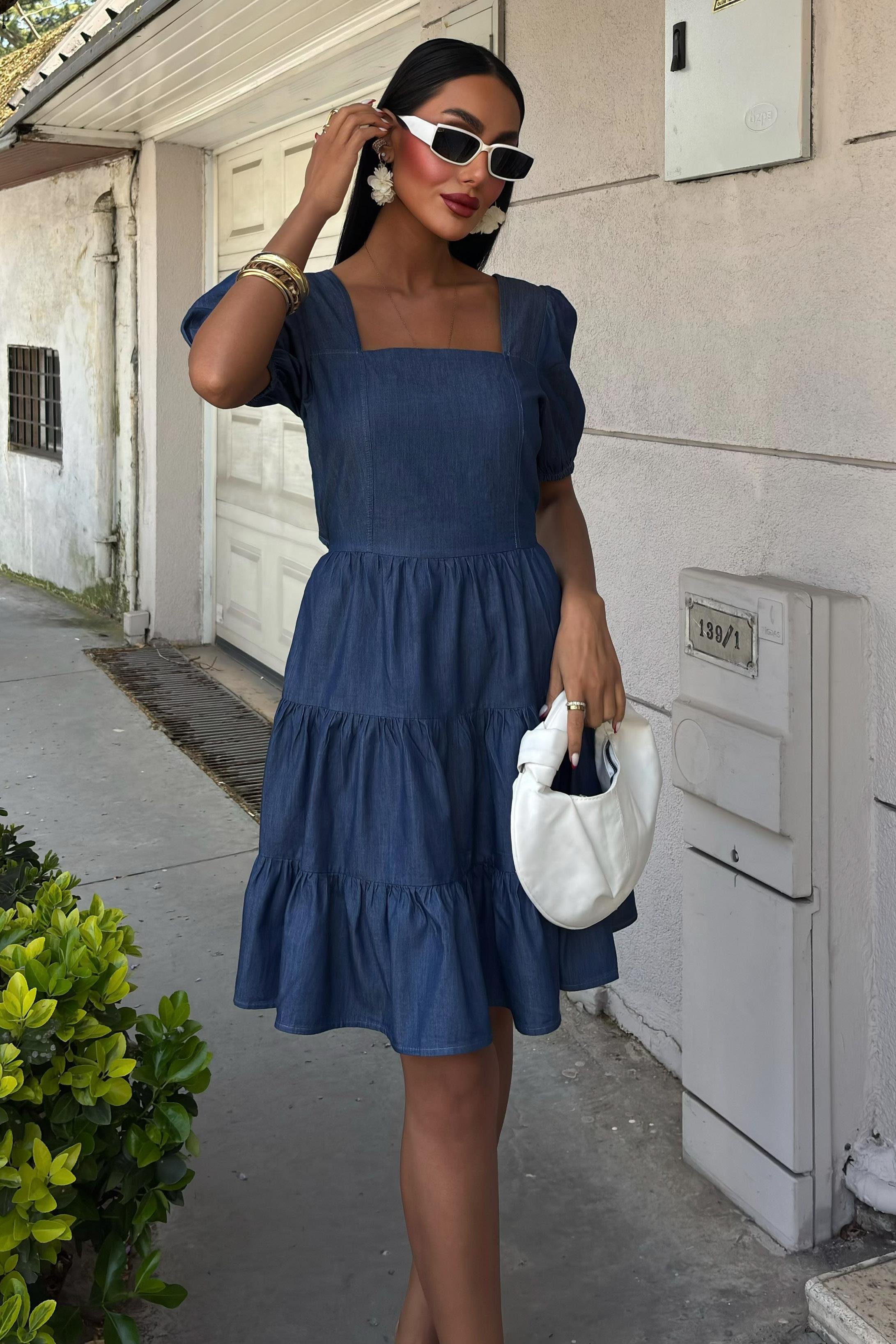 Kare Yakalı ve Gipe Detaylı Tensel Elbise 2883 R7-J-K3